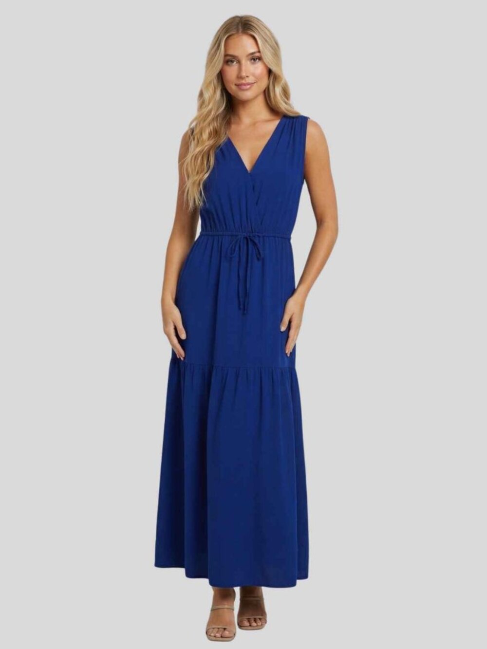 Calvin Klein Royal Blue Sleeveless V-Neck Tiered Maxi Dress Size 6 39910